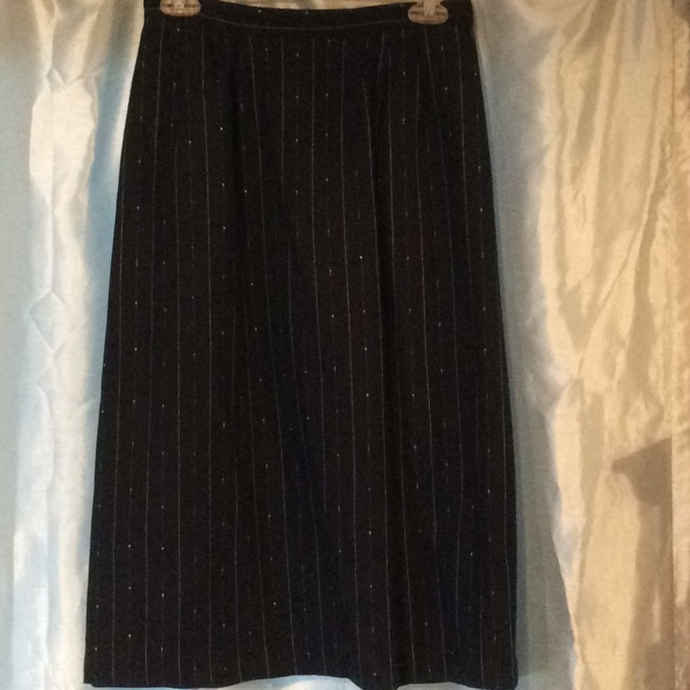 Black wool lined skirt, pleated, white stripes NWT